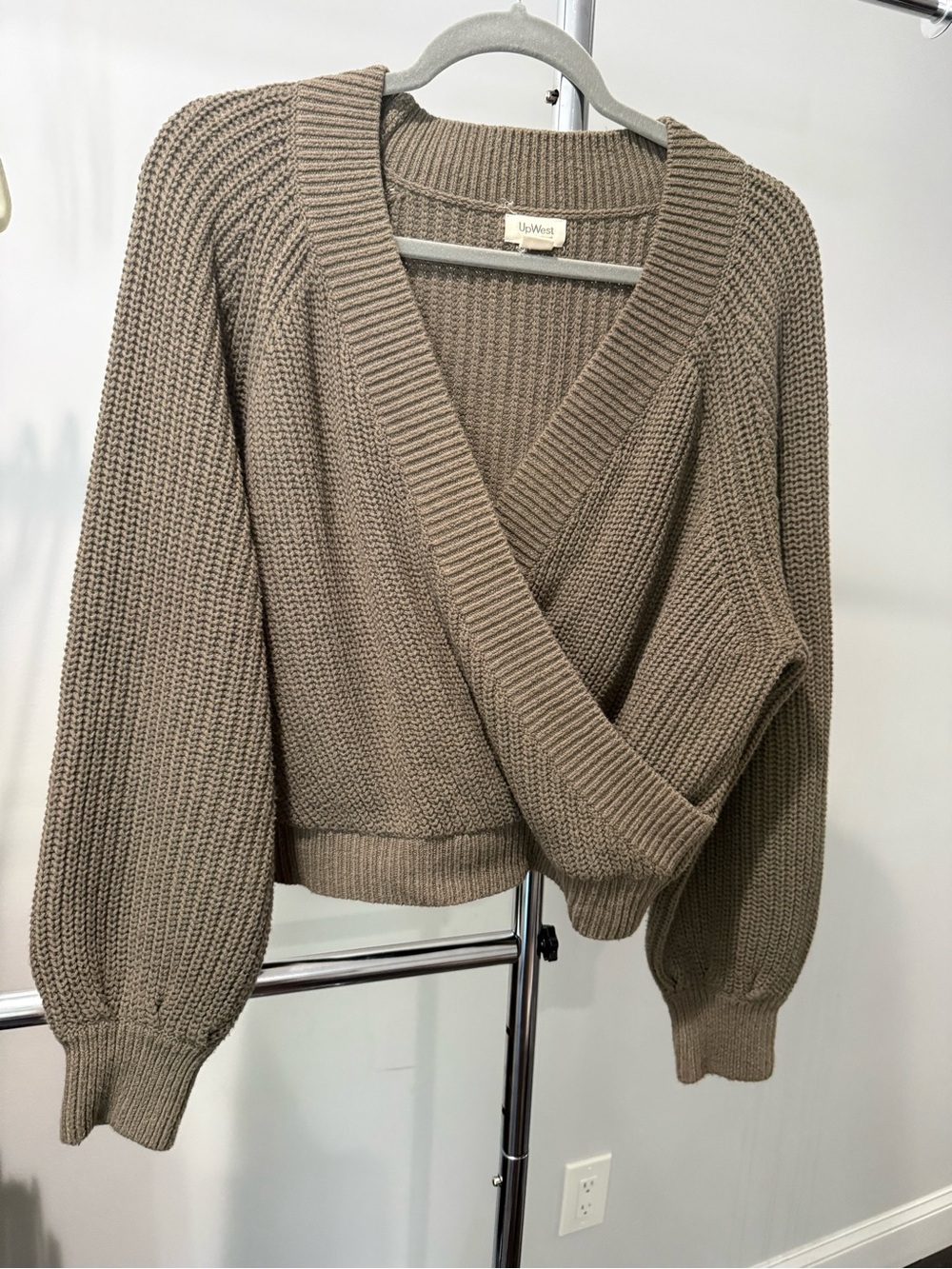 UpWest Taupe V-Neck Wrap Sweater